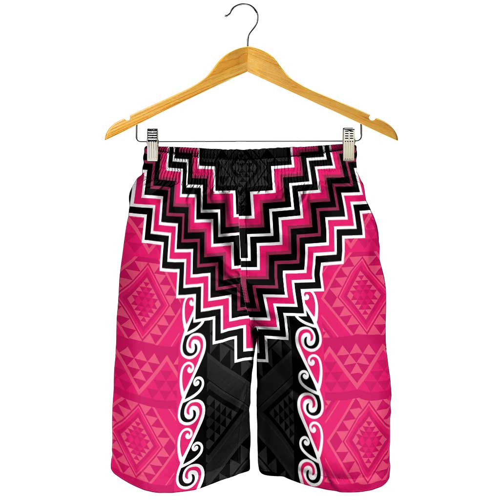 Pink Niho Taniwha Mix Poutama Shorts for Men Unique Taniko Aotearoa LT01 - Polynesian Pride