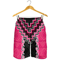 Pink Niho Taniwha Mix Poutama Shorts for Men Unique Taniko Aotearoa LT01 - Polynesian Pride