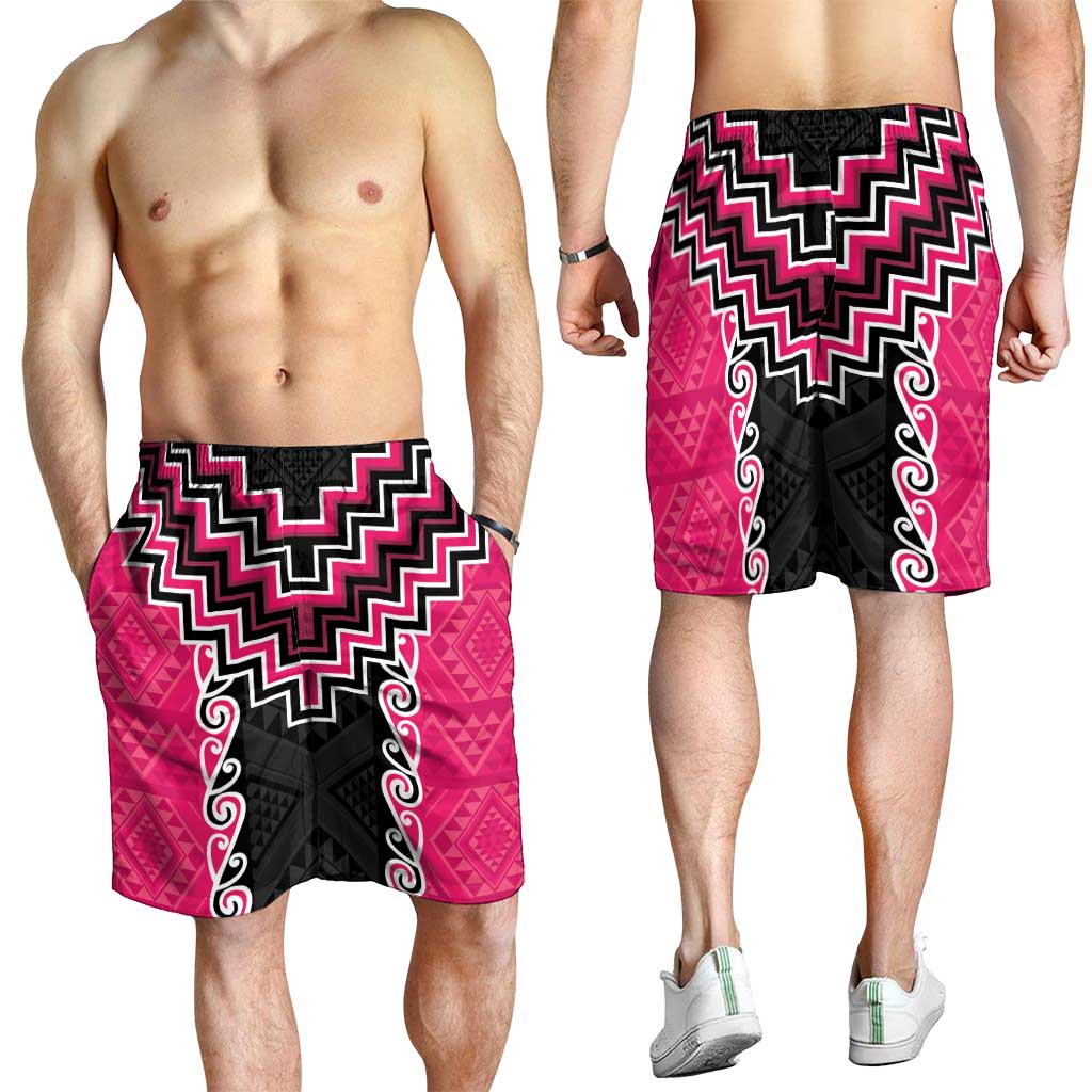 Pink Niho Taniwha Mix Poutama Shorts for Men Unique Taniko Aotearoa LT01 - Polynesian Pride