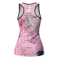 Pink Palaka Crane and Flowers Hollow Tank Top Japan Heritage Spirit LT9 - Polynesian Pride