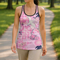 Pink Palaka Crane and Flowers Hollow Tank Top Japan Heritage Spirit LT9 - Polynesian Pride