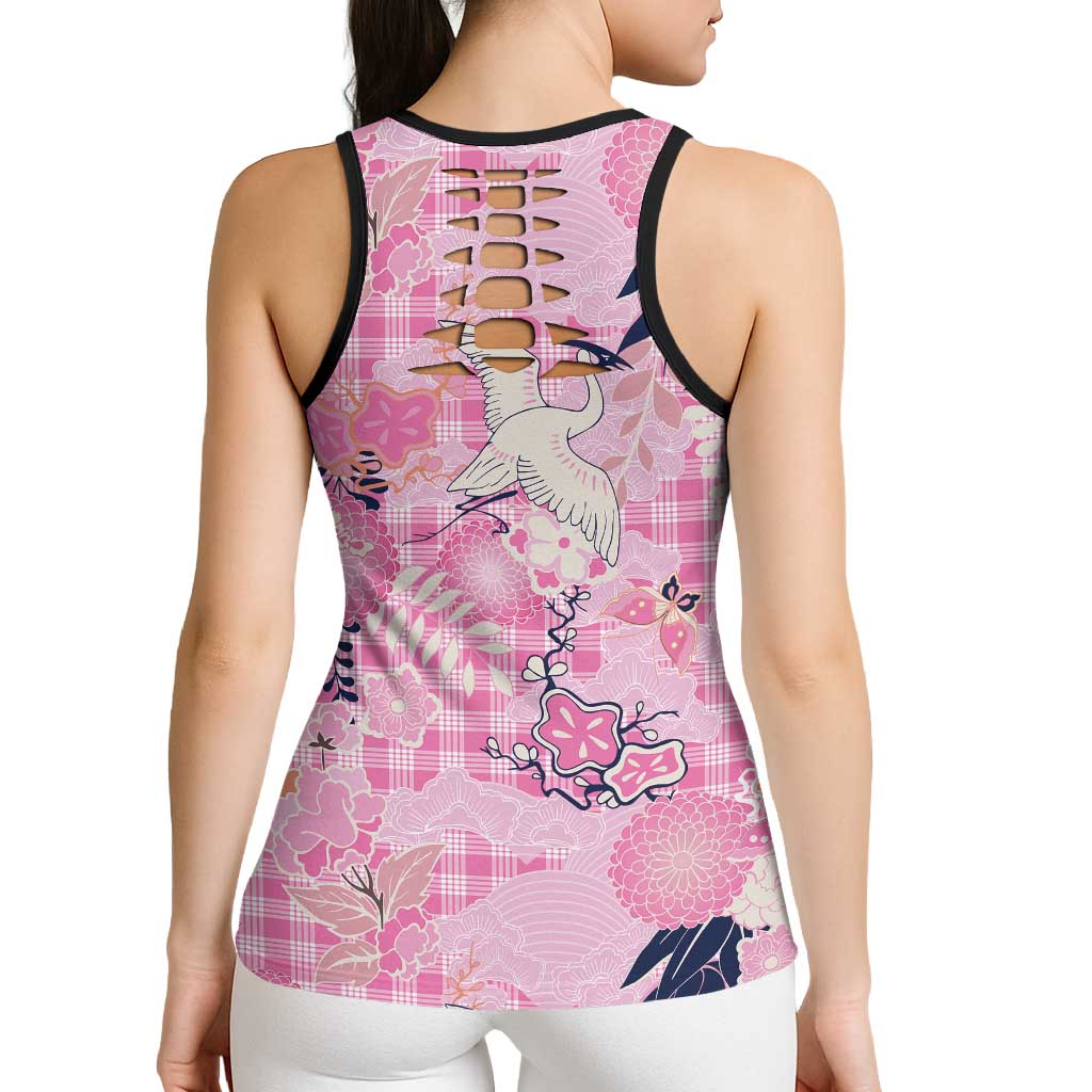 Pink Palaka Crane and Flowers Hollow Tank Top Japan Heritage Spirit LT9 - Polynesian Pride