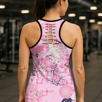 Pink Palaka Crane and Flowers Hollow Tank Top Japan Heritage Spirit LT9 - Polynesian Pride