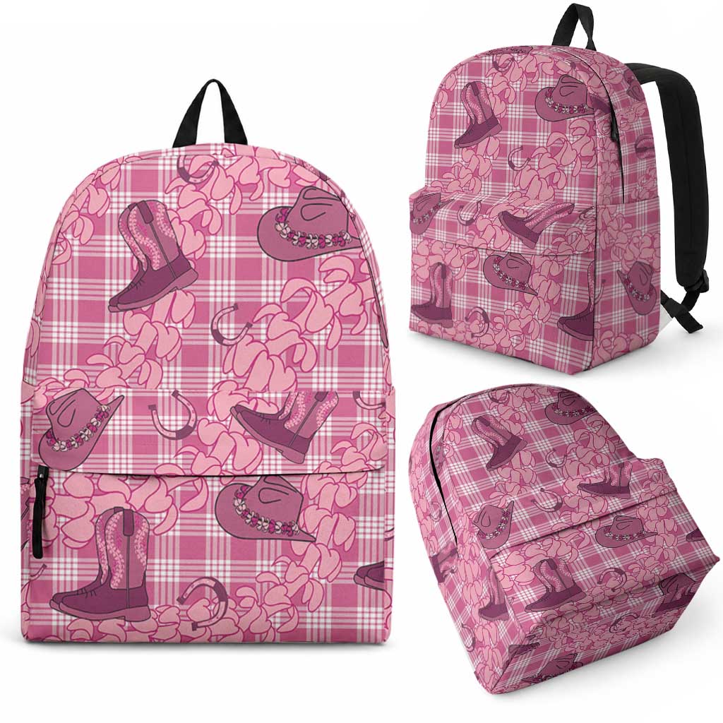 Pink Palaka Hawaii Cowboy Backpack Puakenikeni Lei Paniolo Papale Seamless Vibes LT14 - Polynesian Pride
