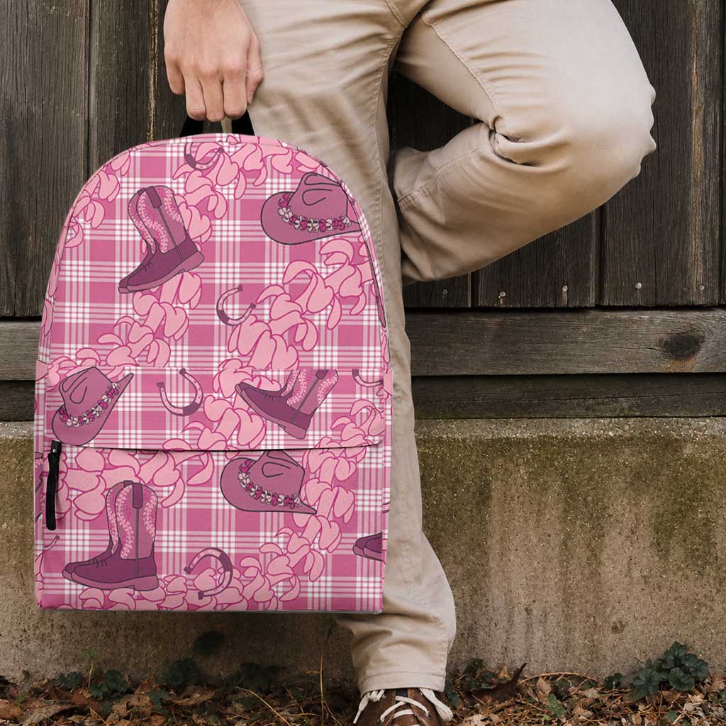 Pink Palaka Hawaii Cowboy Backpack Puakenikeni Lei Paniolo Papale Seamless Vibes LT14 - Polynesian Pride