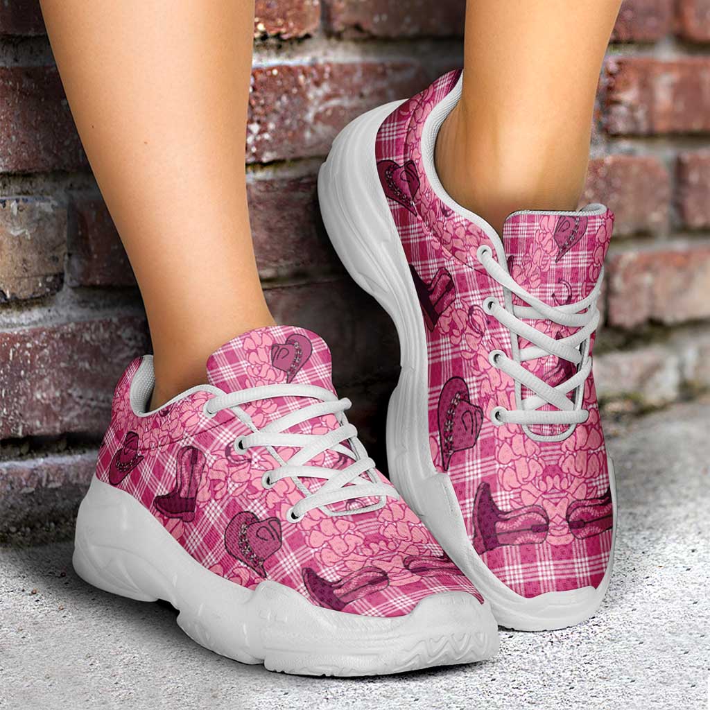 Pink Palaka Hawaii Cowboy Chunky Sneakers Puakenikeni Lei Paniolo Papale Seamless Vibes - Polynesian Pride