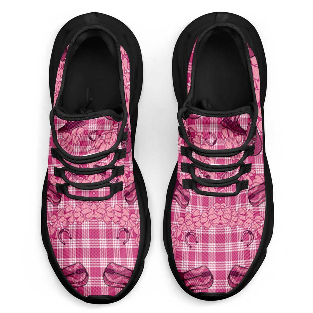 Pink Palaka Hawaii Cowboy Clunky Sneakers Puakenikeni Lei Paniolo Papale Seamless Vibes - Polynesian Pride