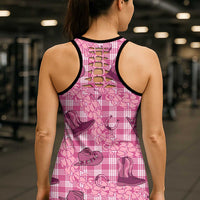 Pink Palaka Hawaii Cowboy Hollow Tank Top Puakenikeni Lei Paniolo Papale Seamless Vibes - Polynesian Pride