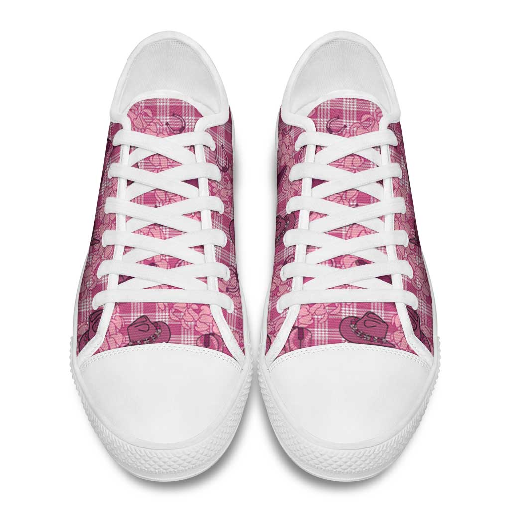 Pink Palaka Hawaii Cowboy Low Top Shoes Puakenikeni Lei Paniolo Papale Seamless Vibes - Polynesian Pride