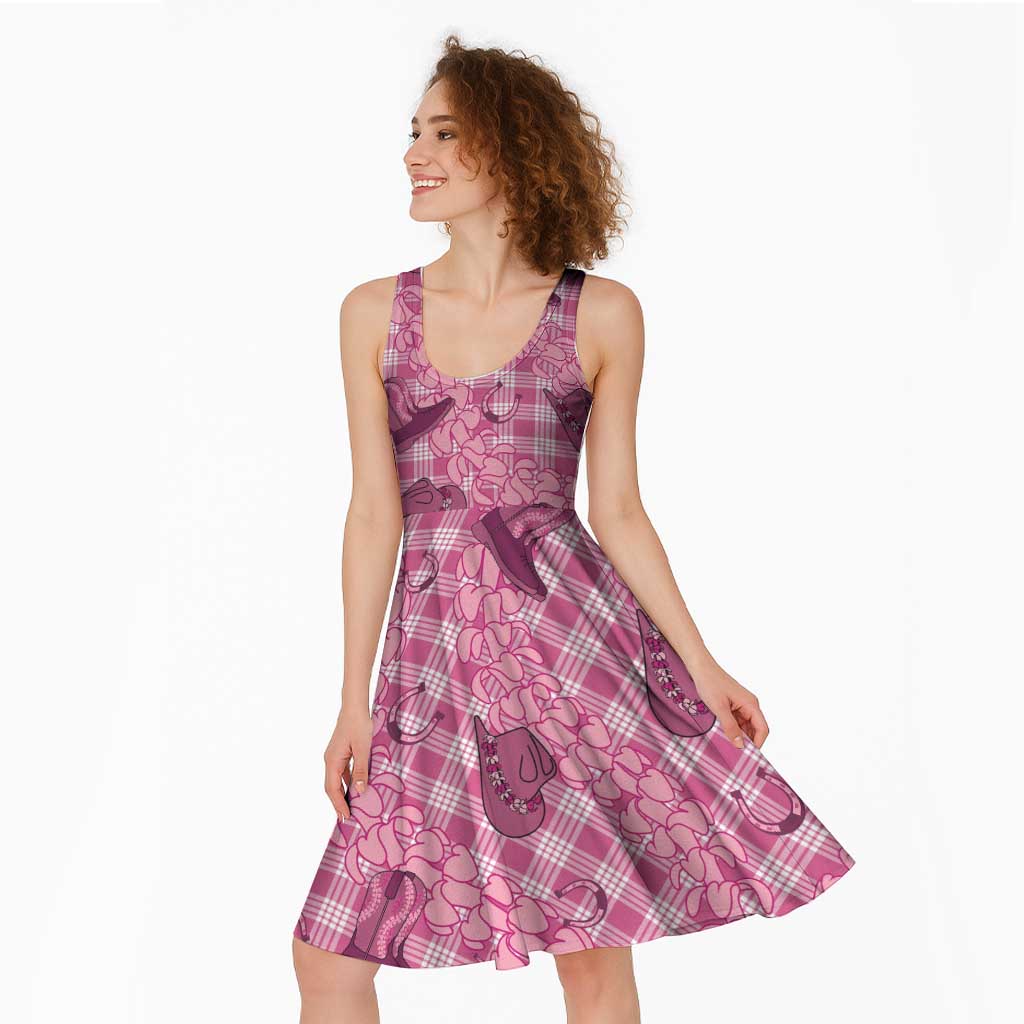 Pink Palaka Hawaii Cowboy Midi Dress Puakenikeni Lei Paniolo Papale Seamless Vibes - Polynesian Pride