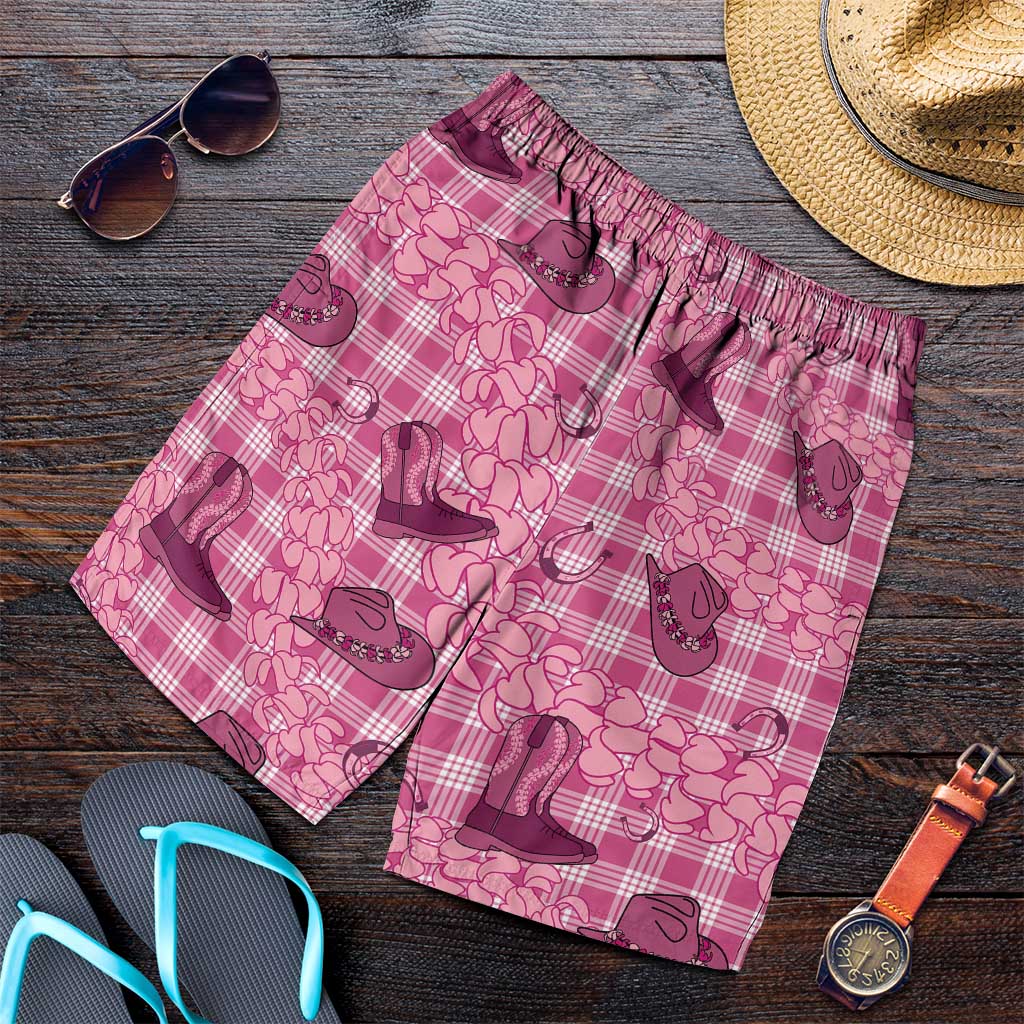 Pink Palaka Hawaii Cowboy Shorts for Men Puakenikeni Lei Paniolo Papale Seamless Vibes LT14 Pink - Polynesian Pride