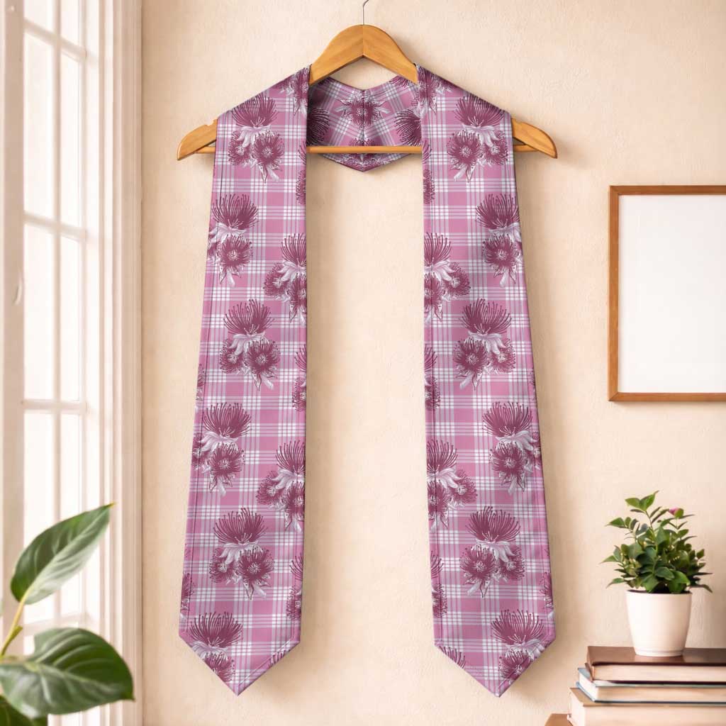 Pink Palaka Hawaii Graduation Stole Hawaiian Lehua Blossoms LT05 One Size Pink - Polynesian Pride