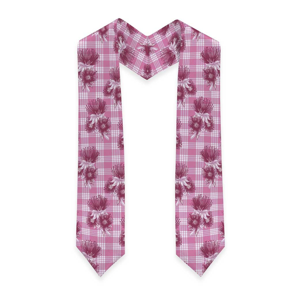 Pink Palaka Hawaii Graduation Stole Hawaiian Lehua Blossoms LT05 - Polynesian Pride