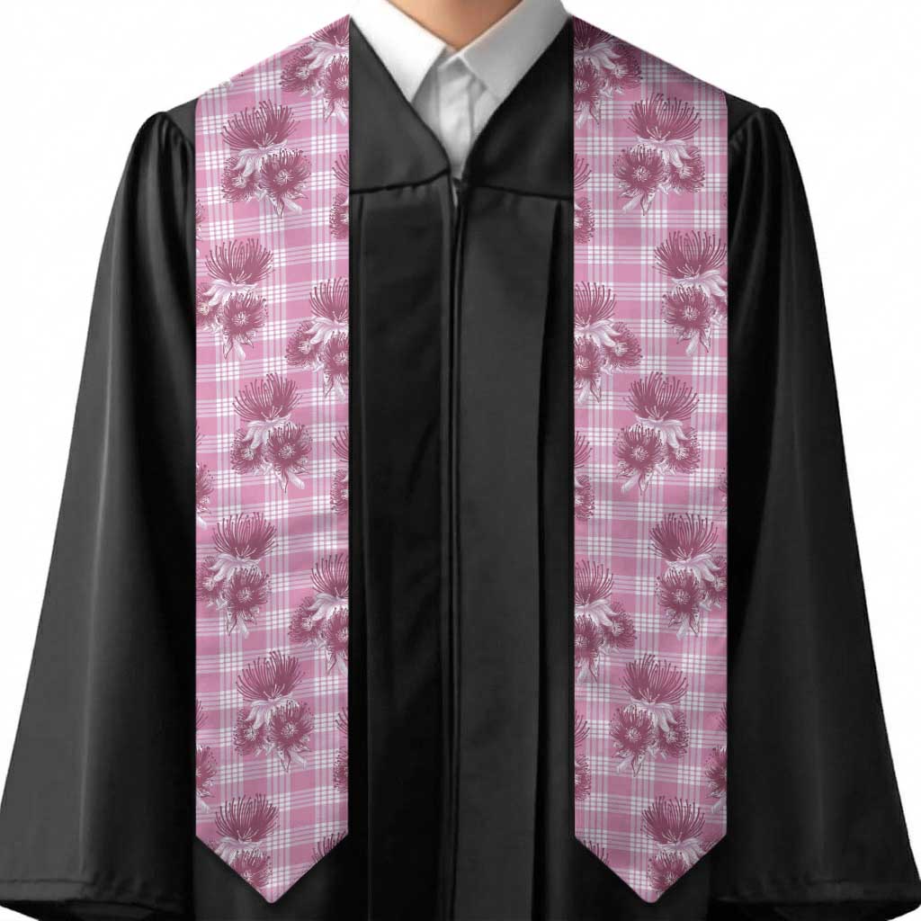 Pink Palaka Hawaii Graduation Stole Hawaiian Lehua Blossoms LT05 - Polynesian Pride
