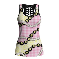 Pink Palaka Hawaii Hollow Tank Top Kukui Nut Pikake Lei Hawaiian Tapa Pattern LT14 Female Pink - Polynesian Pride