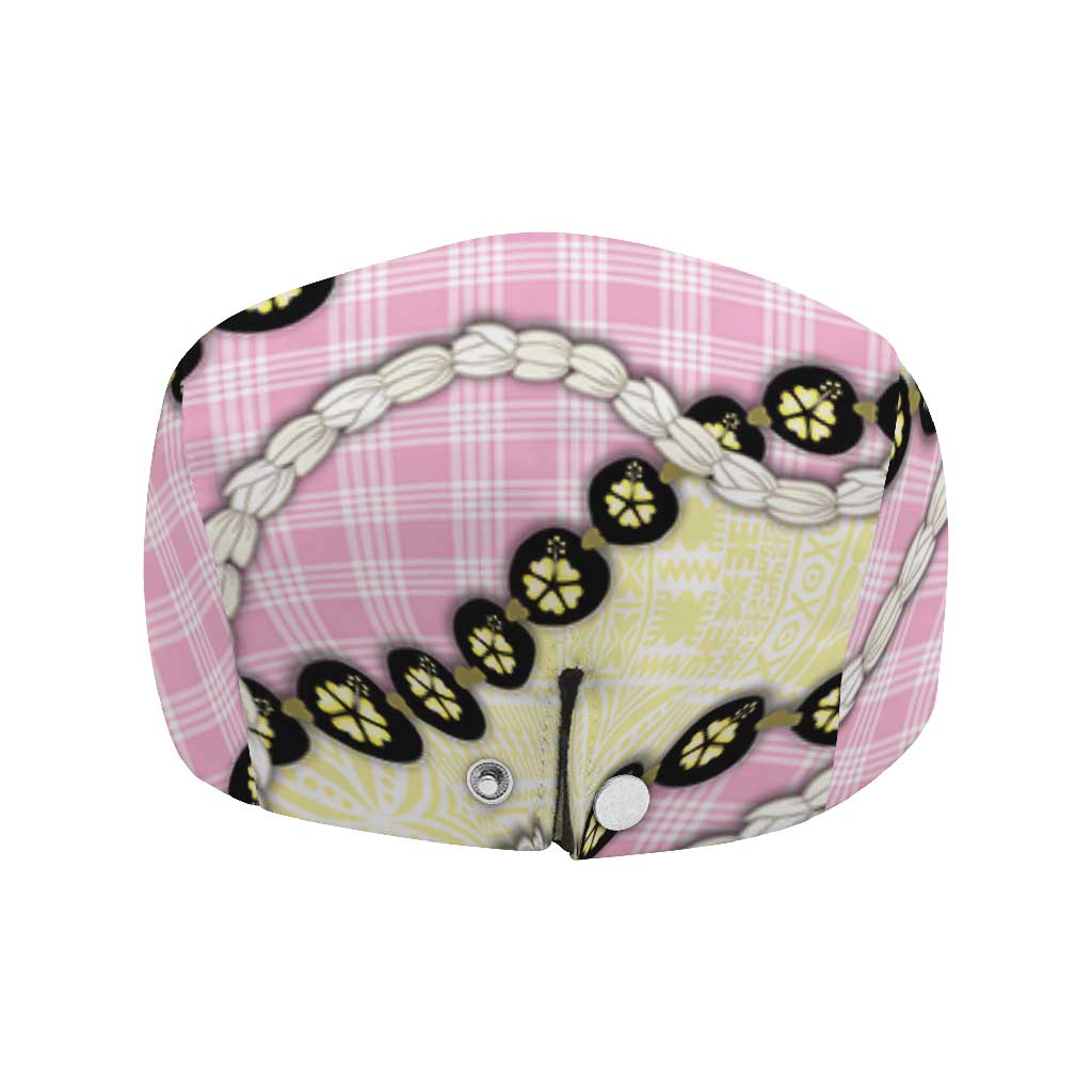 Pink Palaka Hawaii Jeff Hat Kukui Nut Pikake Lei Hawaiian Tapa Pattern - Polynesian Pride