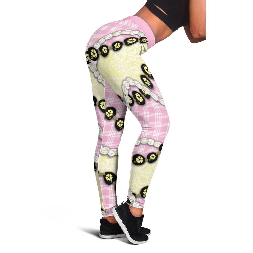 Pink Palaka Hawaii Leggings Kukui Nut Pikake Lei Hawaiian Tapa Pattern LT14 - Polynesian Pride