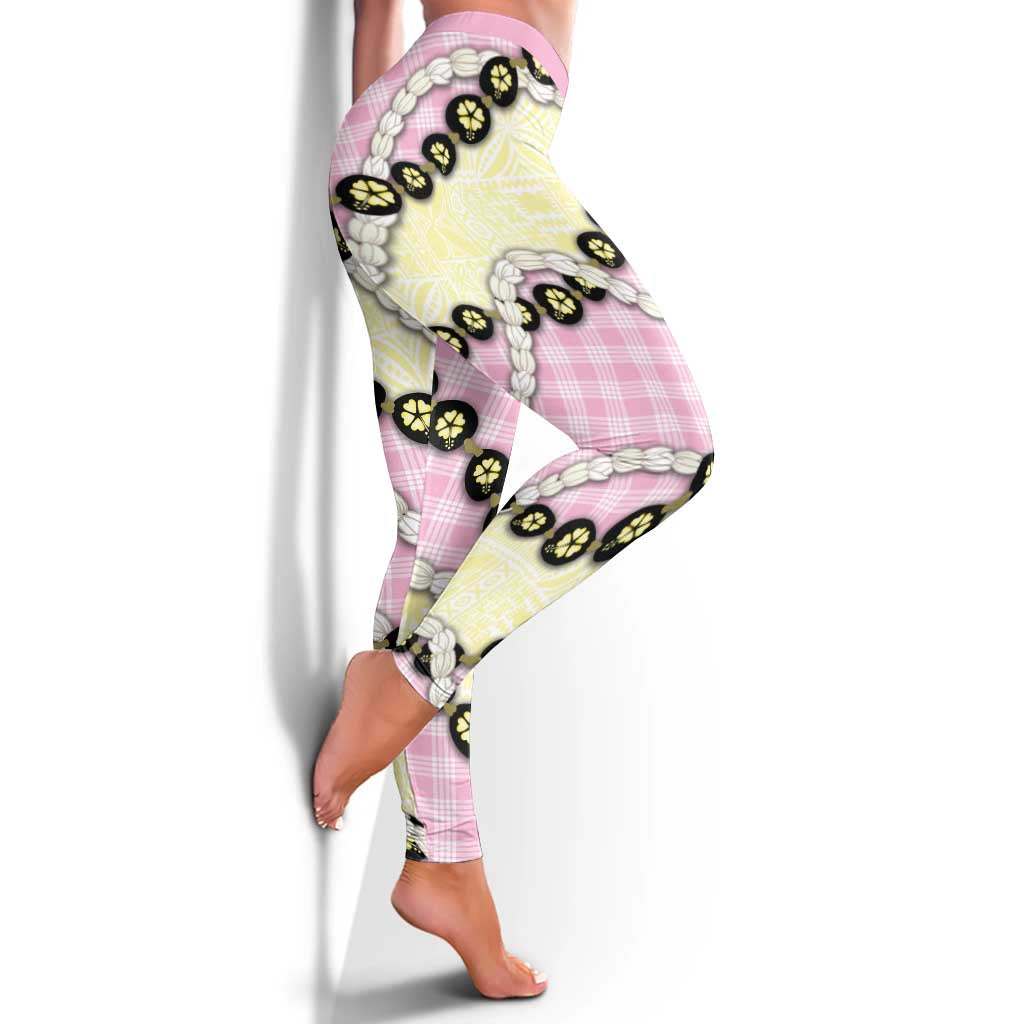 Pink Palaka Hawaii Leggings Kukui Nut Pikake Lei Hawaiian Tapa Pattern LT14 - Polynesian Pride