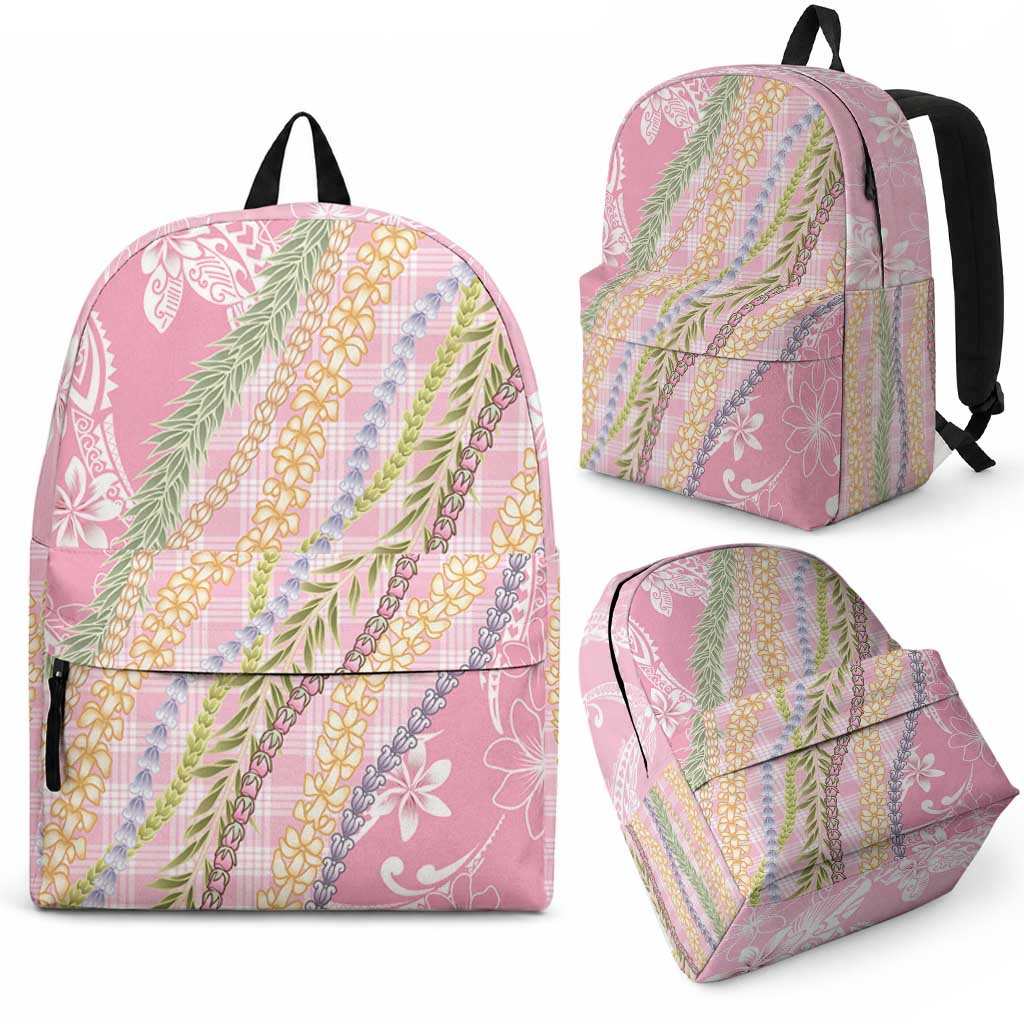 Pink Palaka Hawaii Leis Backpack Hawaiian-plaid Elegant Tropical Vibes LT14 - Polynesian Pride