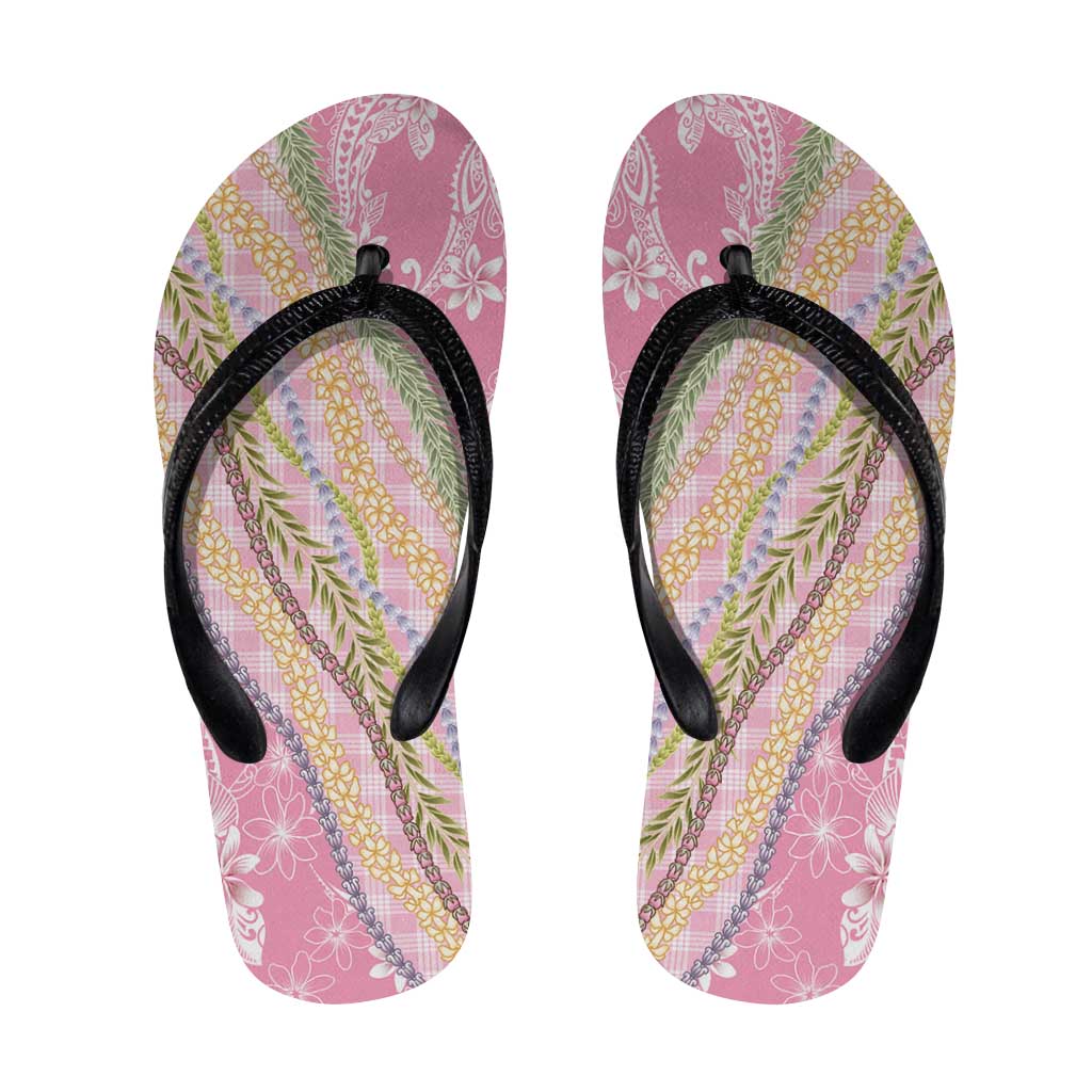 Pink Palaka Hawaii Leis Flip Flops Hawaiian-plaid Elegant Tropical Vibes - Polynesian Pride
