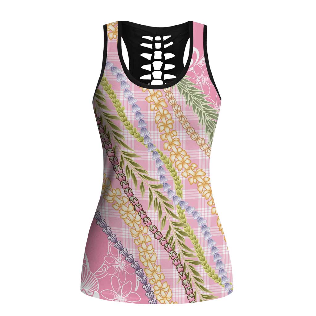Pink Palaka Hawaii Leis Hollow Tank Top Hawaiian-plaid Elegant Tropical Vibes LT14 Female Pink - Polynesian Pride