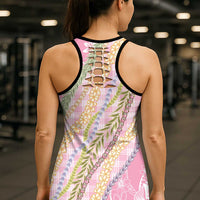 Pink Palaka Hawaii Leis Hollow Tank Top Hawaiian-plaid Elegant Tropical Vibes LT14 - Polynesian Pride