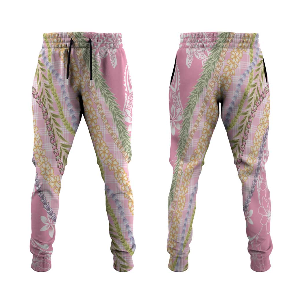 Pink Palaka Hawaii Leis Jogger Pants Hawaiian-plaid Elegant Tropical Vibes LT14 Pink - Polynesian Pride