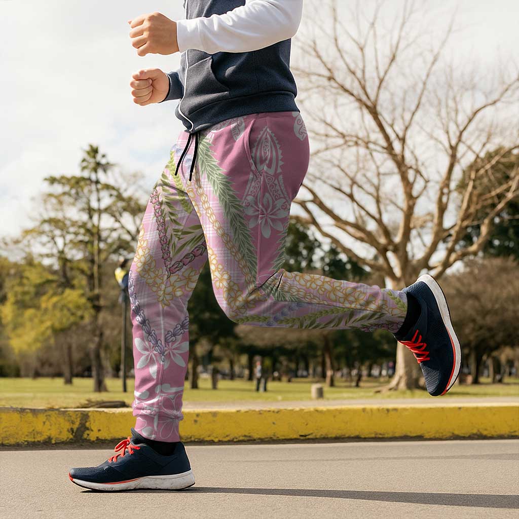 Pink Palaka Hawaii Leis Jogger Pants Hawaiian-plaid Elegant Tropical Vibes LT14 - Polynesian Pride