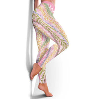 Pink Palaka Hawaii Leis Leggings Hawaiian-plaid Elegant Tropical Vibes - Polynesian Pride