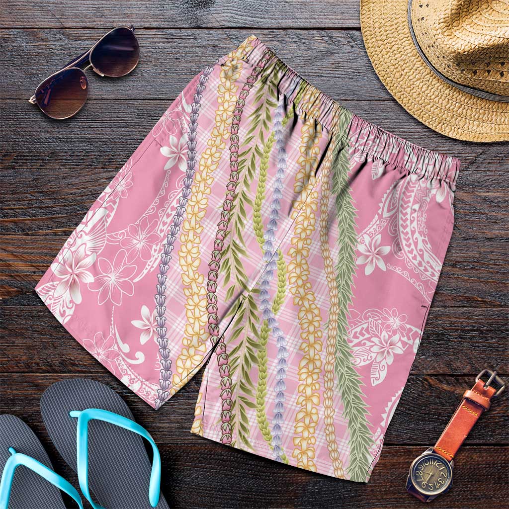Pink Palaka Hawaii Leis Shorts for Men Hawaiian-plaid Elegant Tropical Vibes - Polynesian Pride