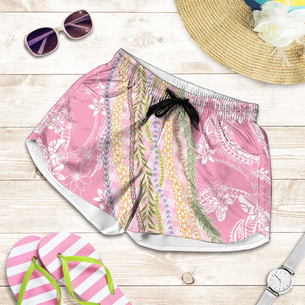 Pink Palaka Hawaii Leis Shorts for Women Hawaiian-plaid Elegant Tropical Vibes LT14 Pink - Polynesian Pride