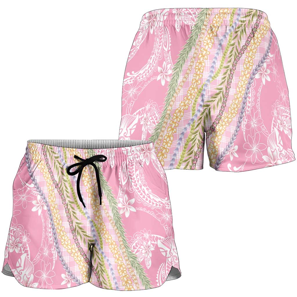 Pink Palaka Hawaii Leis Shorts for Women Hawaiian-plaid Elegant Tropical Vibes LT14 - Polynesian Pride