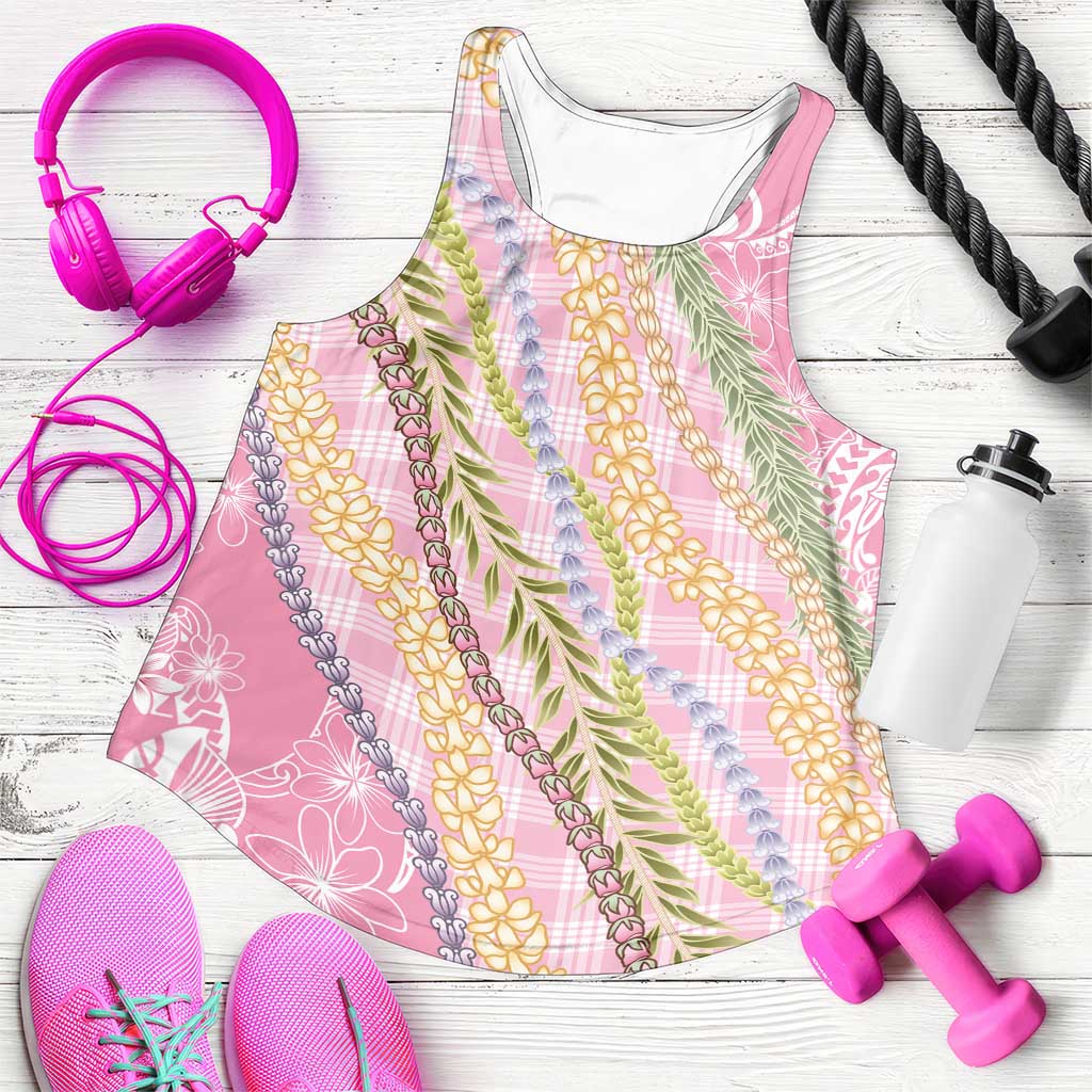 Pink Palaka Hawaii Leis Women Racerback Tank Hawaiian-plaid Elegant Tropical Vibes LT14 Pink - Polynesian Pride