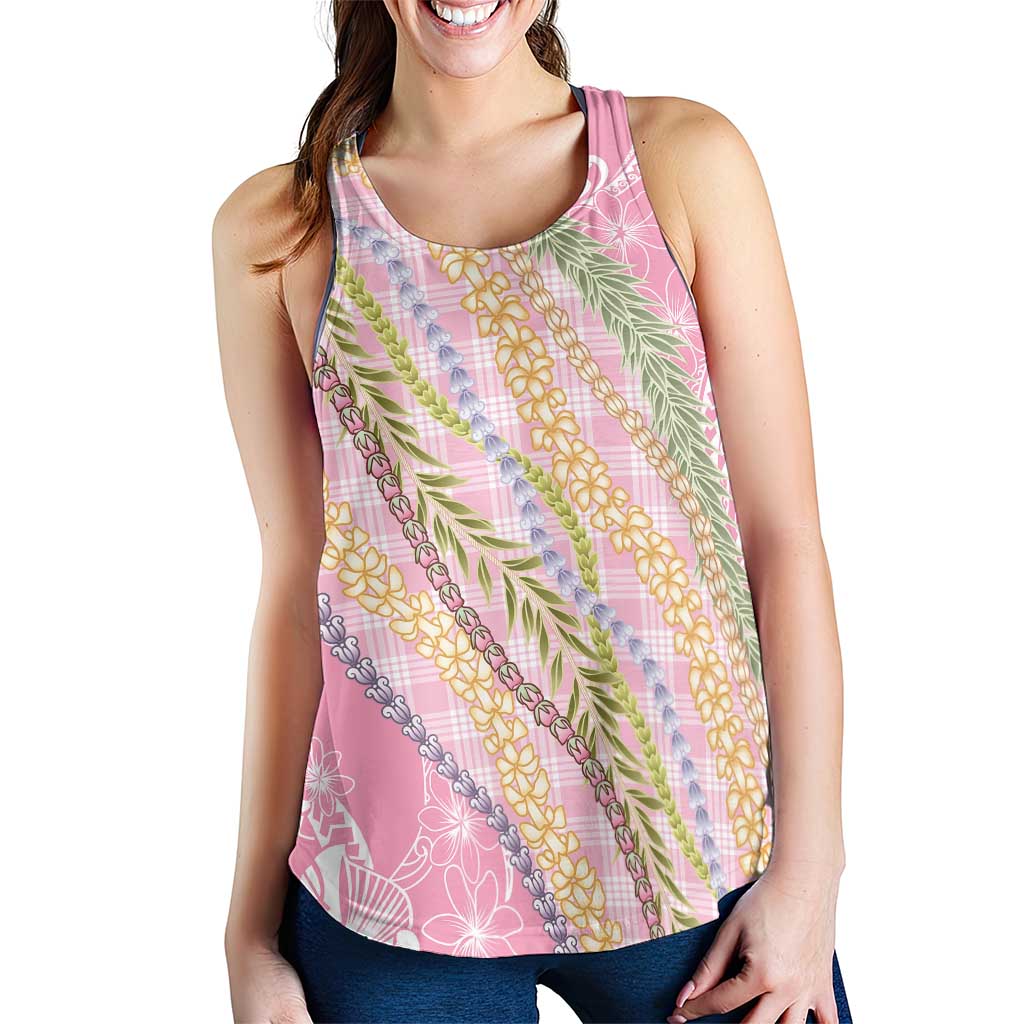 Pink Palaka Hawaii Leis Women Racerback Tank Hawaiian-plaid Elegant Tropical Vibes LT14 - Polynesian Pride