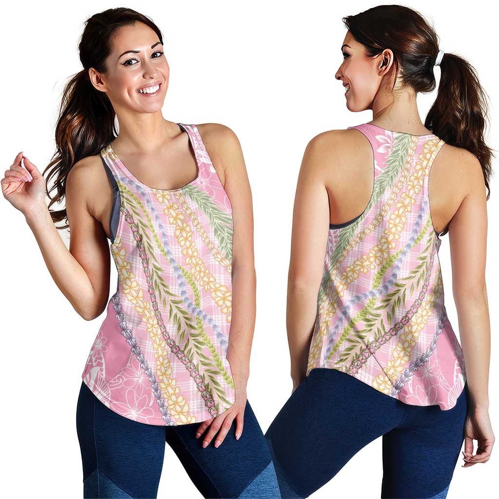 Pink Palaka Hawaii Leis Women Racerback Tank Hawaiian-plaid Elegant Tropical Vibes LT14 - Polynesian Pride