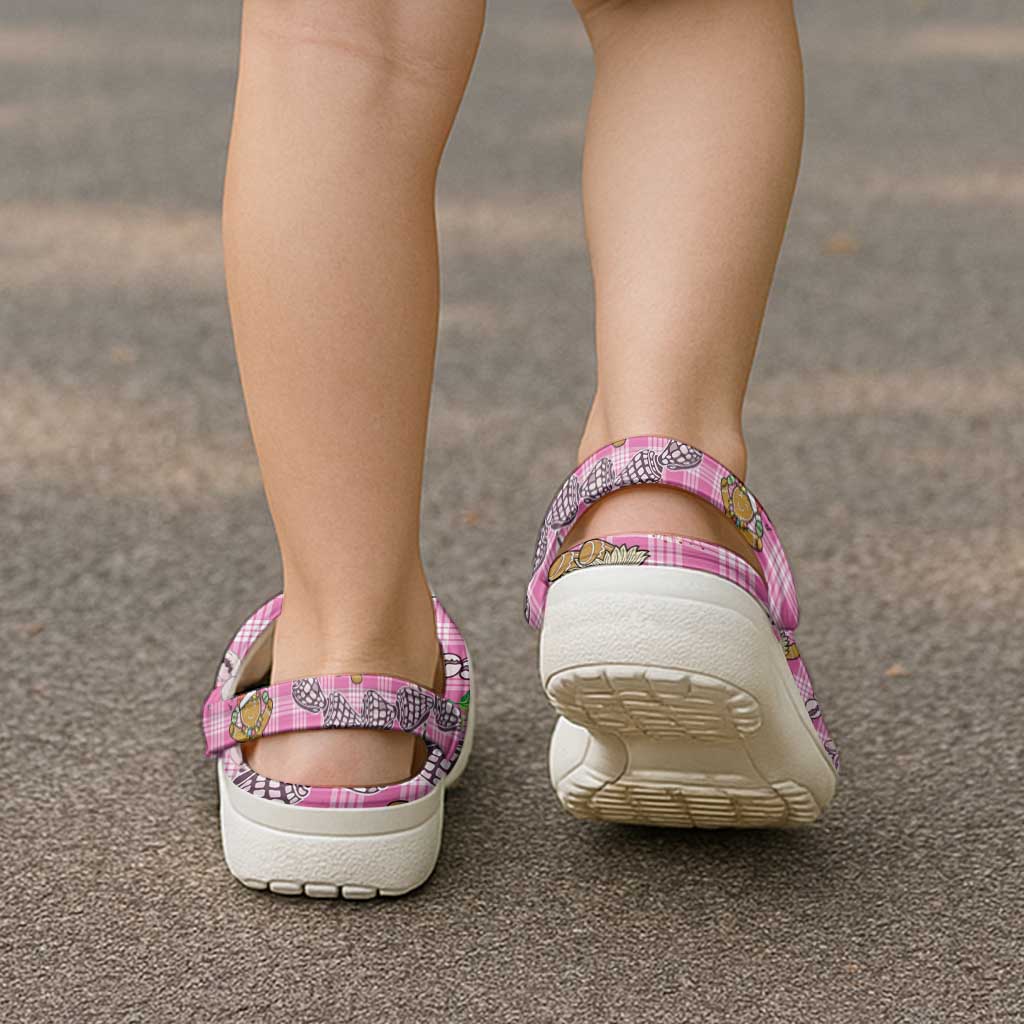 Pink Palaka Hawaii Mele Kalikimaka Clogs Shoes Ohia Lehua Shell Leis Funny Gingerbread Santa - Polynesian Pride