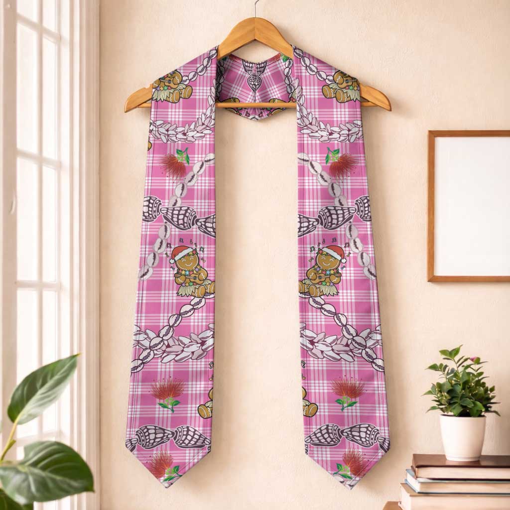 Pink Palaka Hawaii Mele Kalikimaka Graduation Stole Ohia Lehua Shell Leis Funny Gingerbread Santa LT14 One Size Pink - Polynesian Pride
