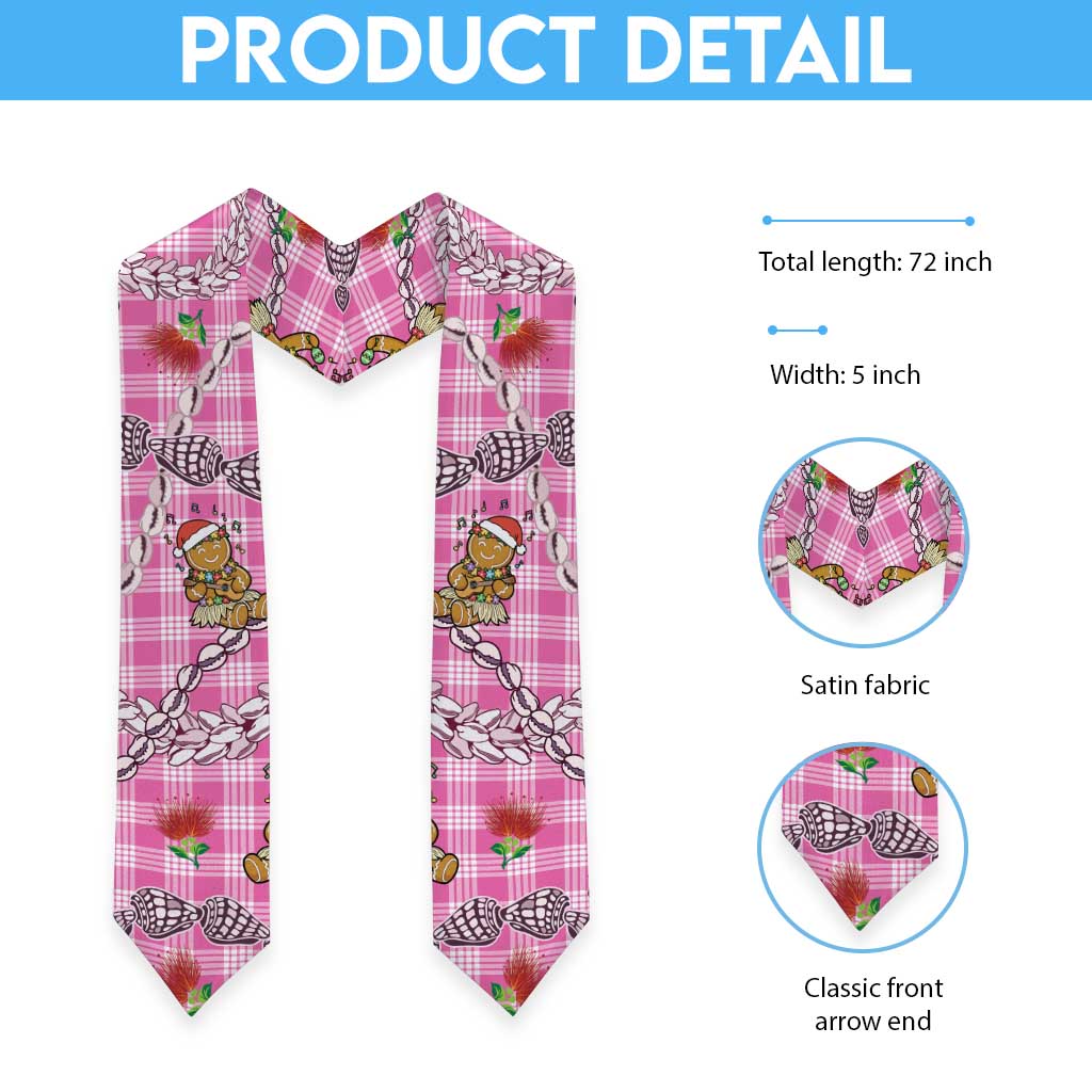 Pink Palaka Hawaii Mele Kalikimaka Graduation Stole Ohia Lehua Shell Leis Funny Gingerbread Santa LT14 - Polynesian Pride