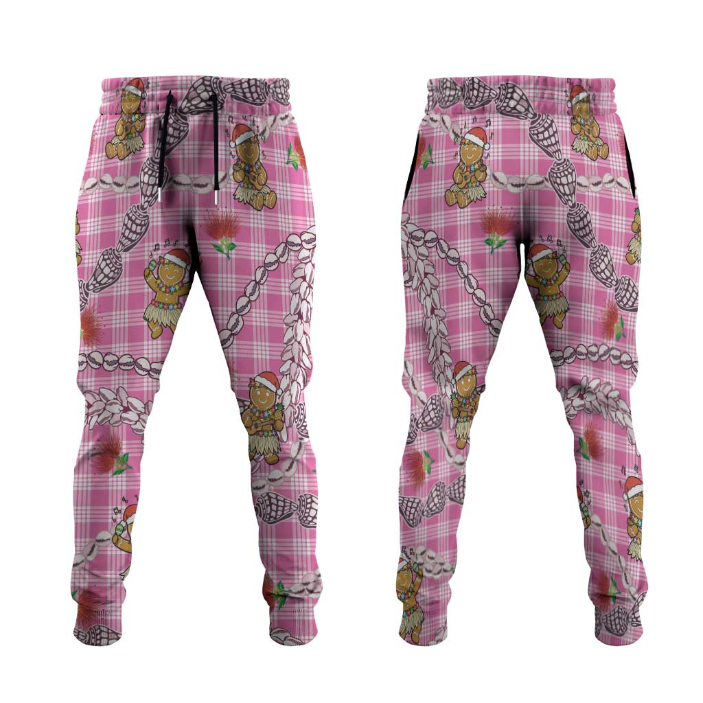 Pink Palaka Hawaii Mele Kalikimaka Jogger Pants Ohia Lehua Shell Leis Funny Gingerbread Santa LT14 Pink - Polynesian Pride