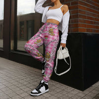 Pink Palaka Hawaii Mele Kalikimaka Jogger Pants Ohia Lehua Shell Leis Funny Gingerbread Santa - Polynesian Pride
