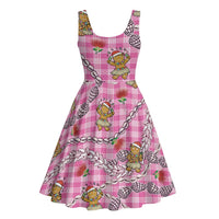 Pink Palaka Hawaii Mele Kalikimaka Midi Dress Ohia Lehua Shell Leis Funny Gingerbread Santa - Polynesian Pride