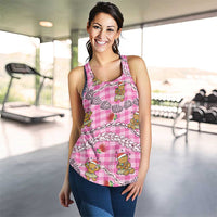 Pink Palaka Hawaii Mele Kalikimaka Women Racerback Tank Ohia Lehua Shell Leis Funny Gingerbread Santa LT14 - Polynesian Pride