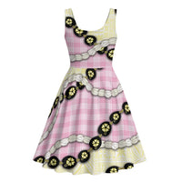 Pink Palaka Hawaii Midi Dress Kukui Nut Pikake Lei Hawaiian Tapa Pattern - Polynesian Pride