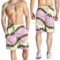 Pink Palaka Hawaii Shorts for Men Kukui Nut Pikake Lei Hawaiian Tapa Pattern LT14 - Polynesian Pride
