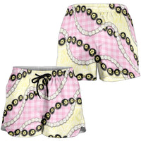 Pink Palaka Hawaii Shorts for Women Kukui Nut Pikake Lei Hawaiian Tapa Pattern LT14 - Polynesian Pride