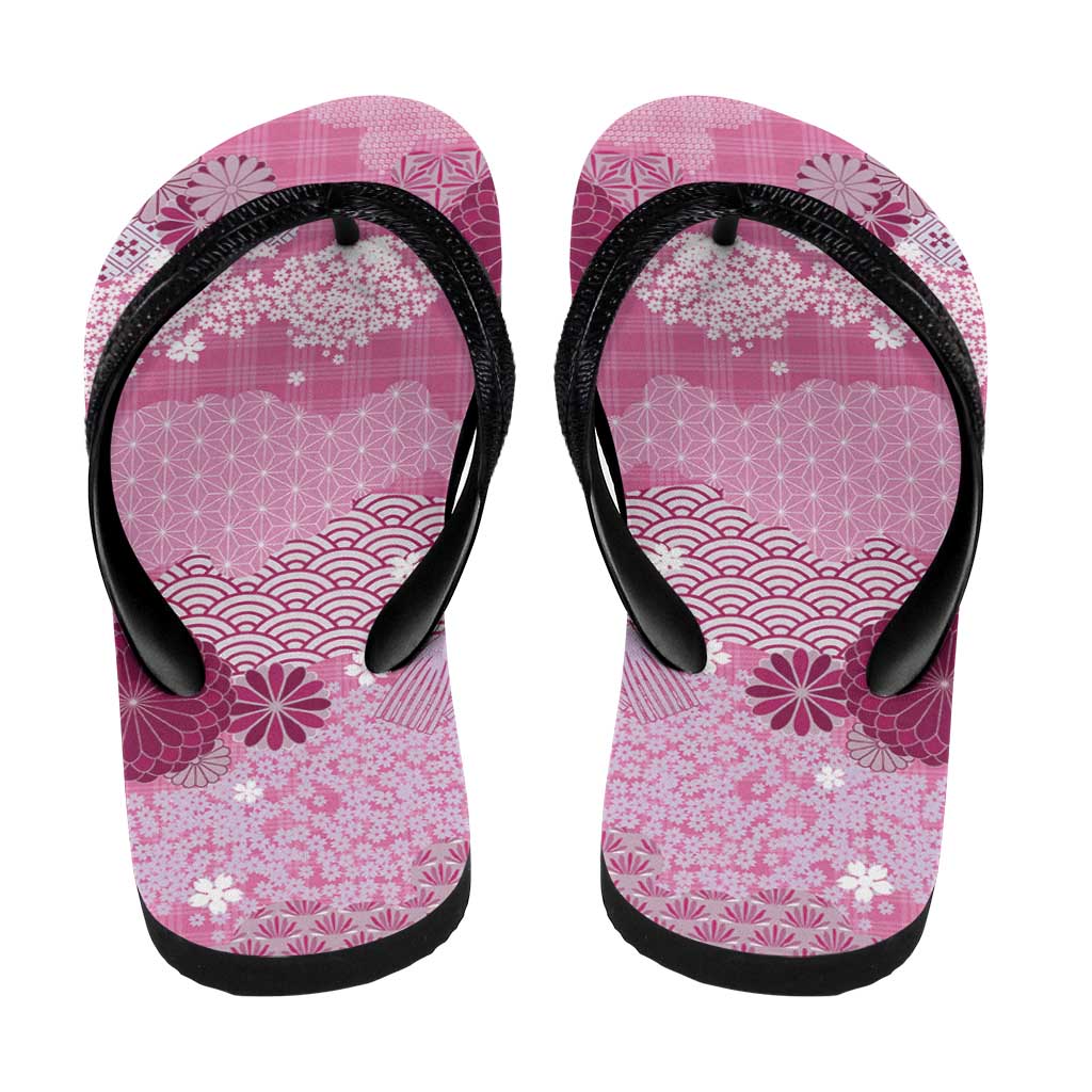 Pink Palaka Japanese Traditional Flip Flops Asanoha Seigaiha Sakura Motif - Polynesian Pride