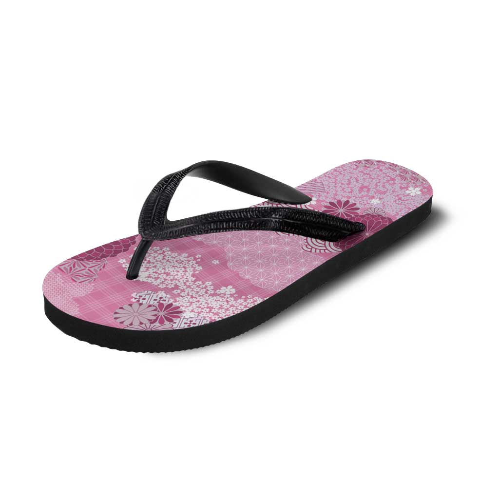 Pink Palaka Japanese Traditional Flip Flops Asanoha Seigaiha Sakura Motif - Polynesian Pride