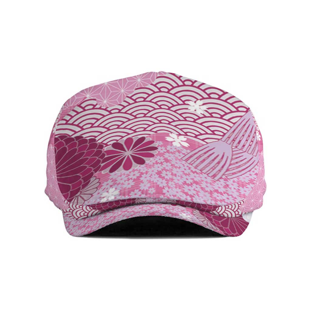 Pink Palaka Japanese Traditional Jeff Hat Asanoha Seigaiha Sakura Motif - Polynesian Pride