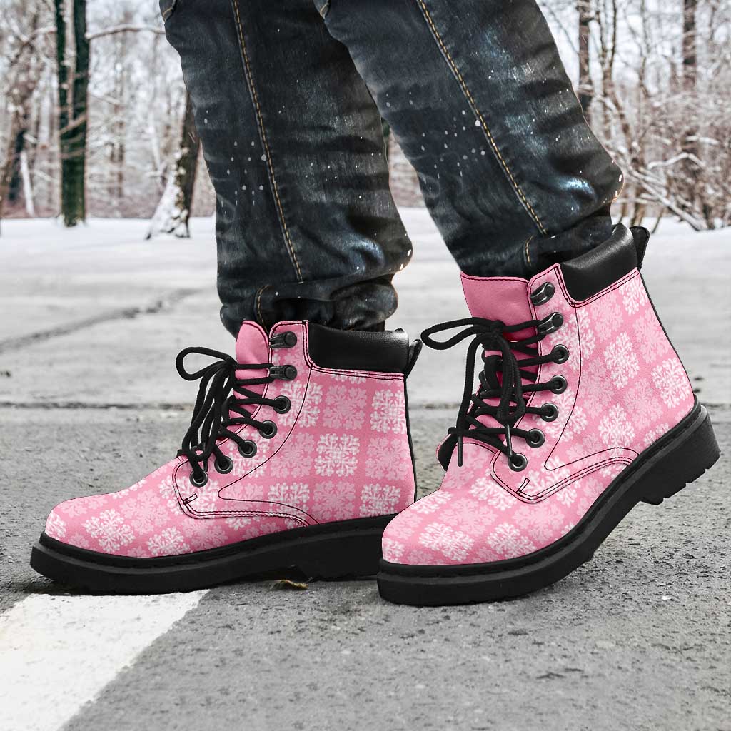 Pink Palaka Quilt Hawaii All Season Boots Traditional Hawaii-plaid Pattern - Polynesian Pride