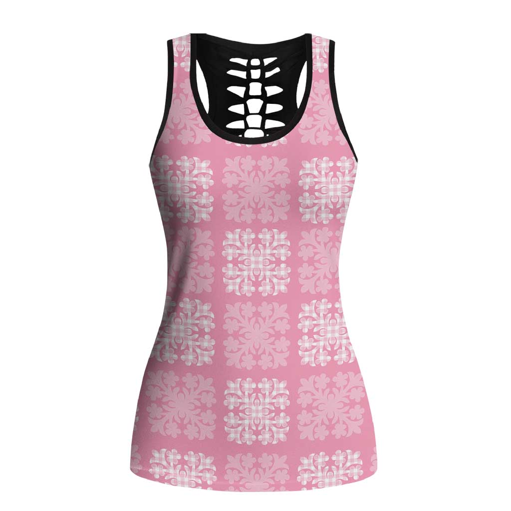 Pink Palaka Quilt Hawaii Hollow Tank Top Traditional Hawaii-plaid Pattern - Polynesian Pride